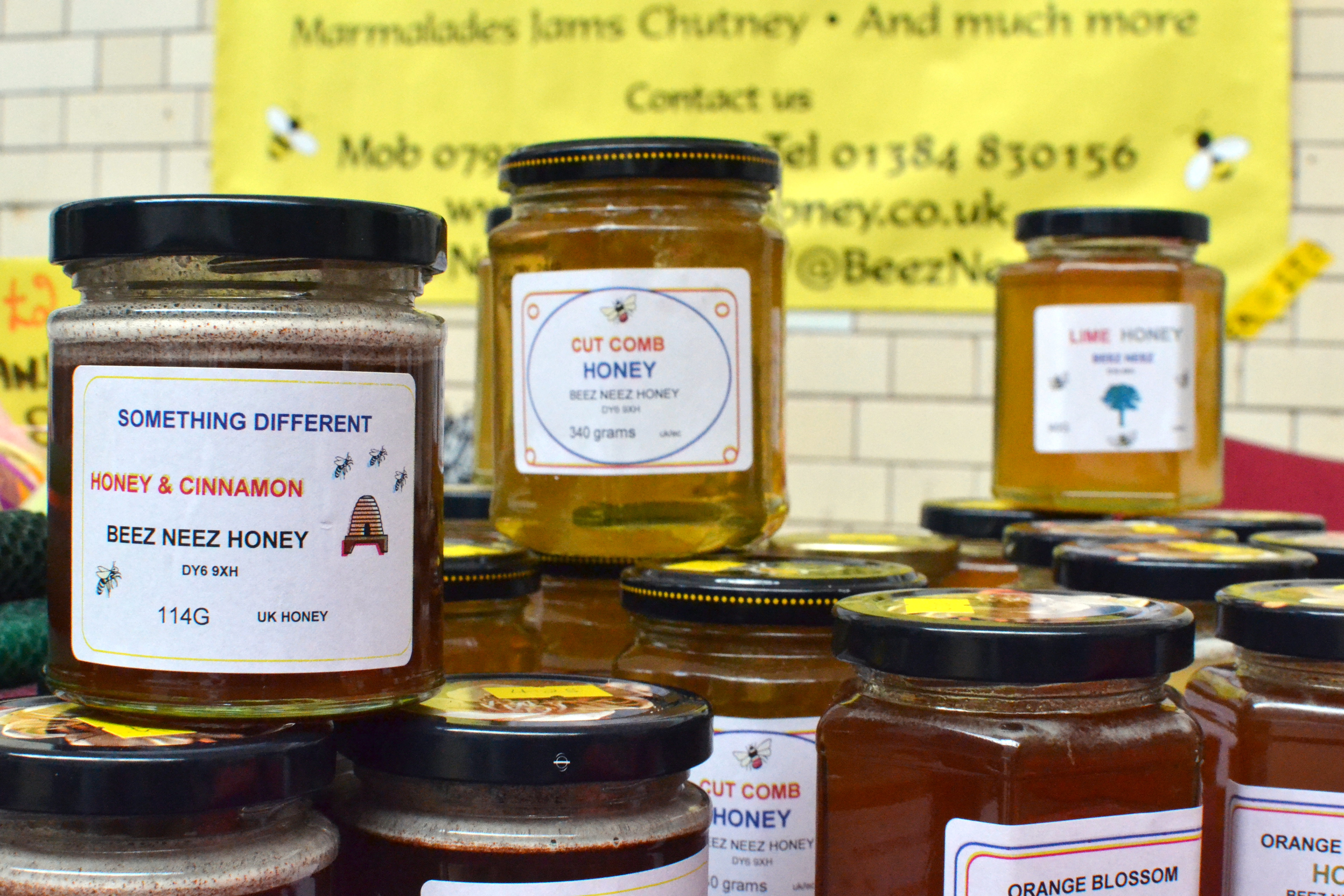A variety of jars of honey