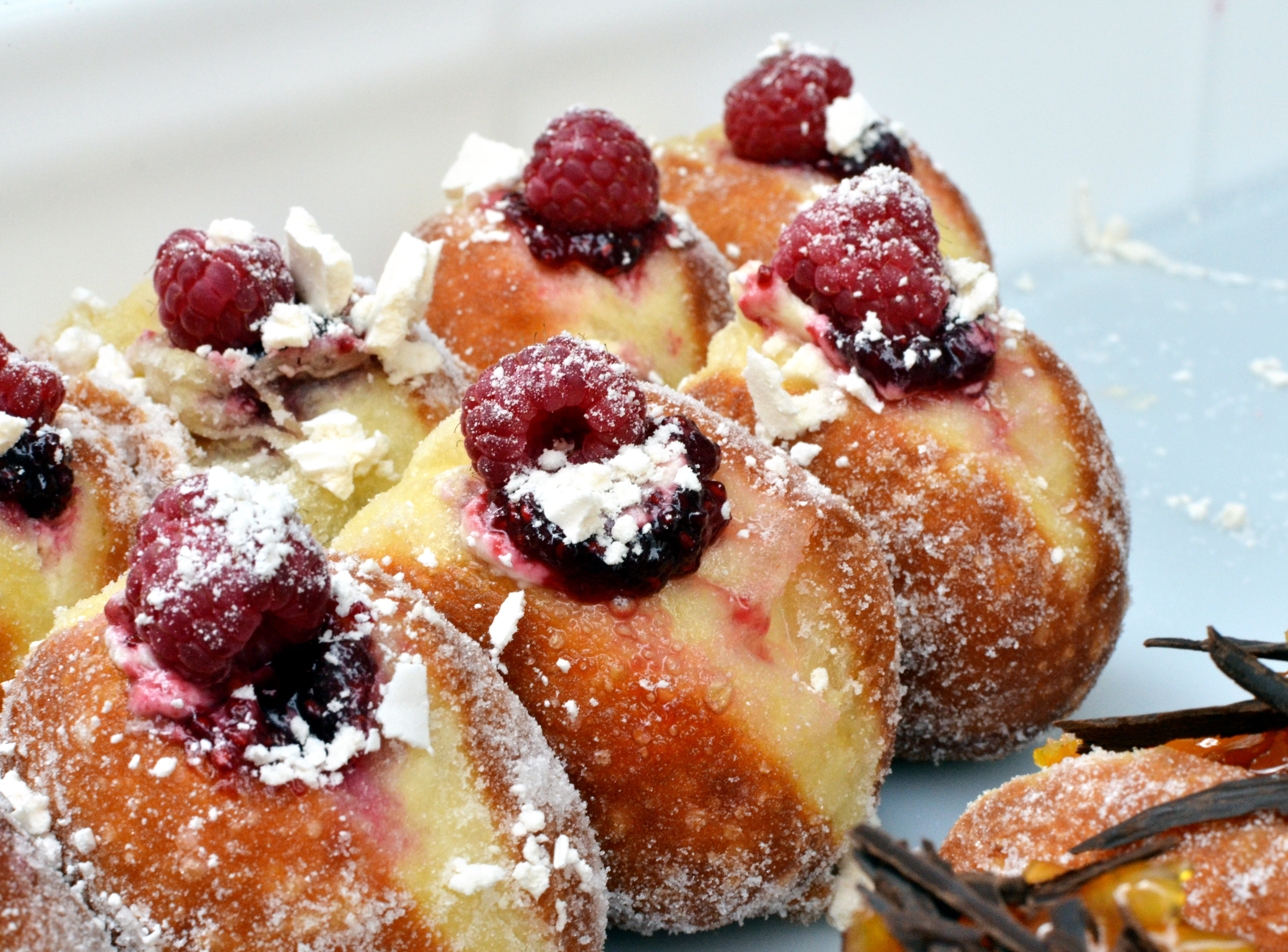 Raspberry-topped doughnuts
