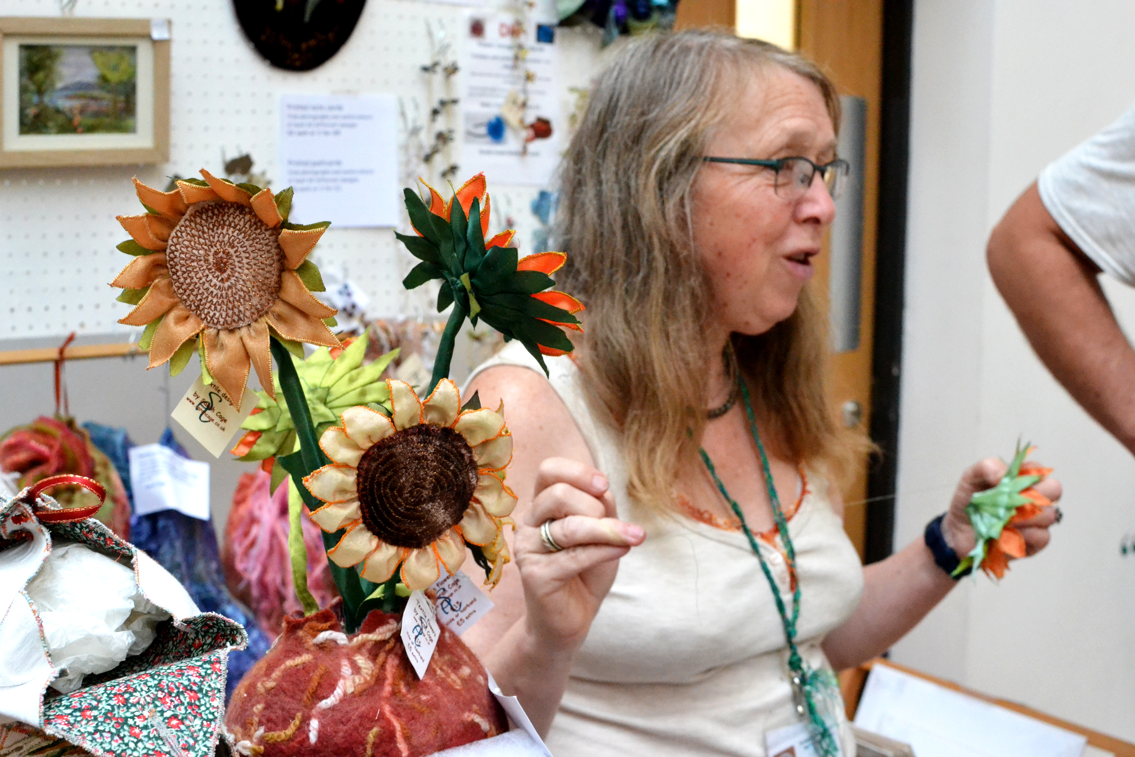 Sarah Cage with a range of textile crafts