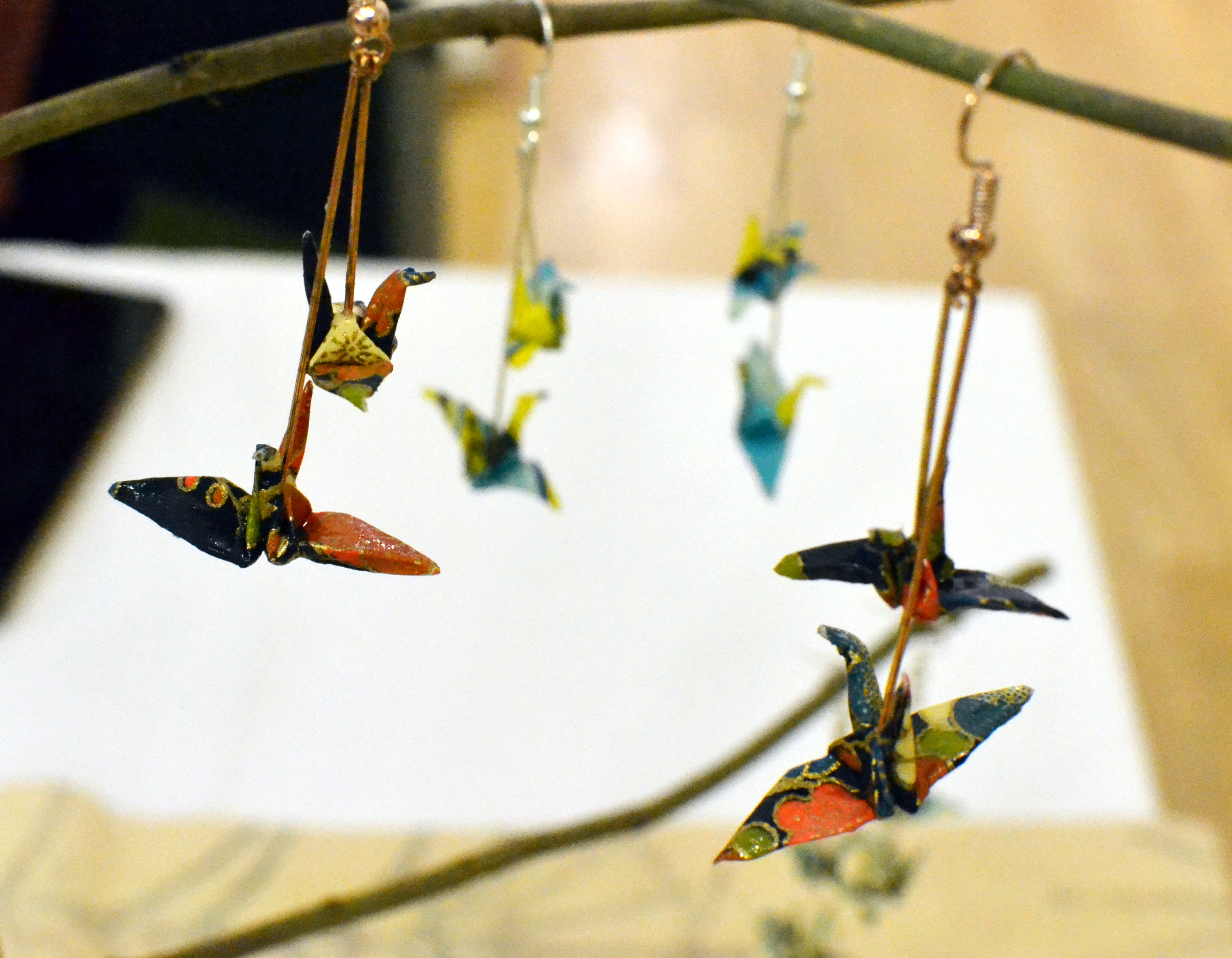 Origami bird-shaped earrings