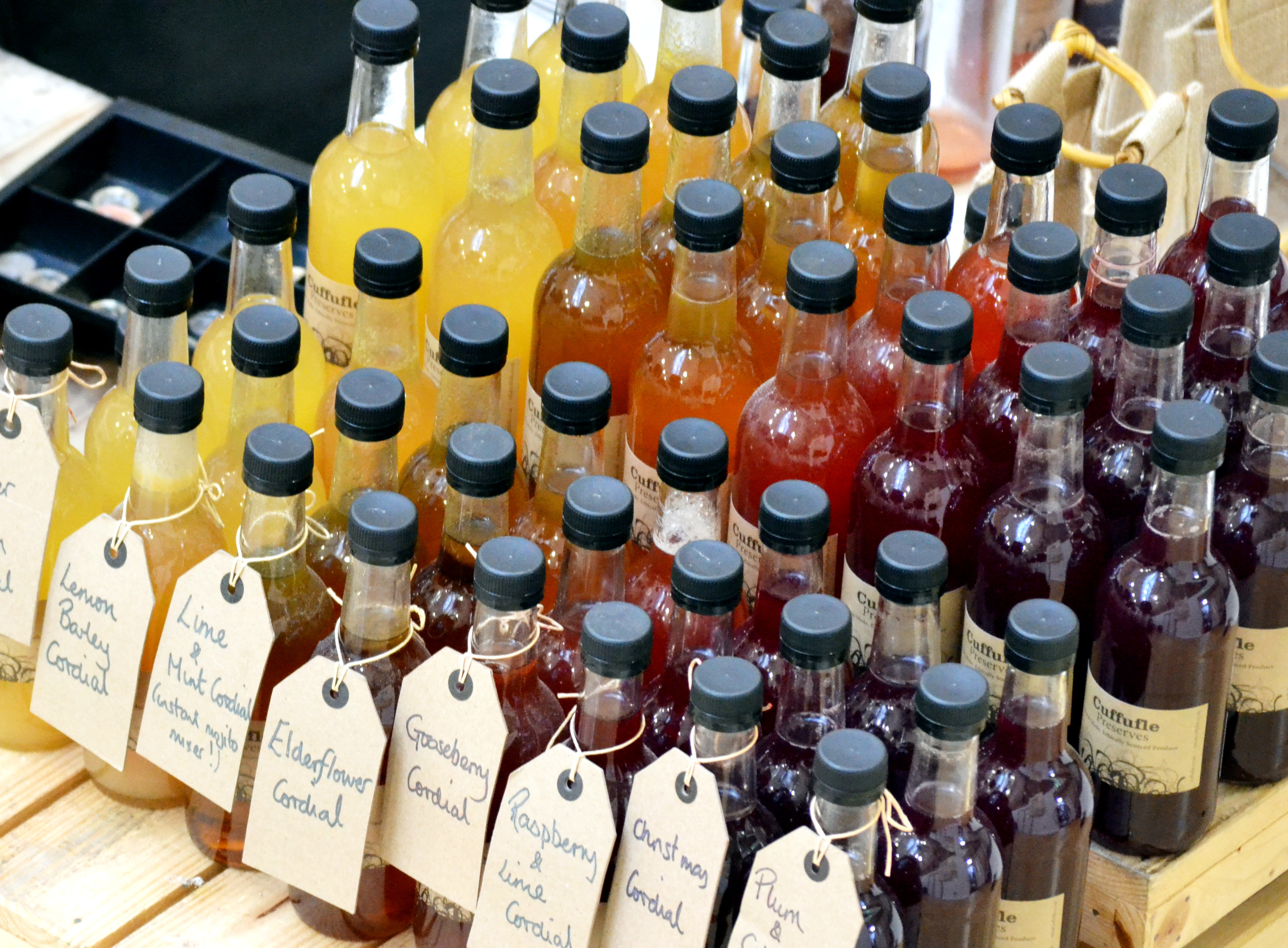 Bottles arranged by colour