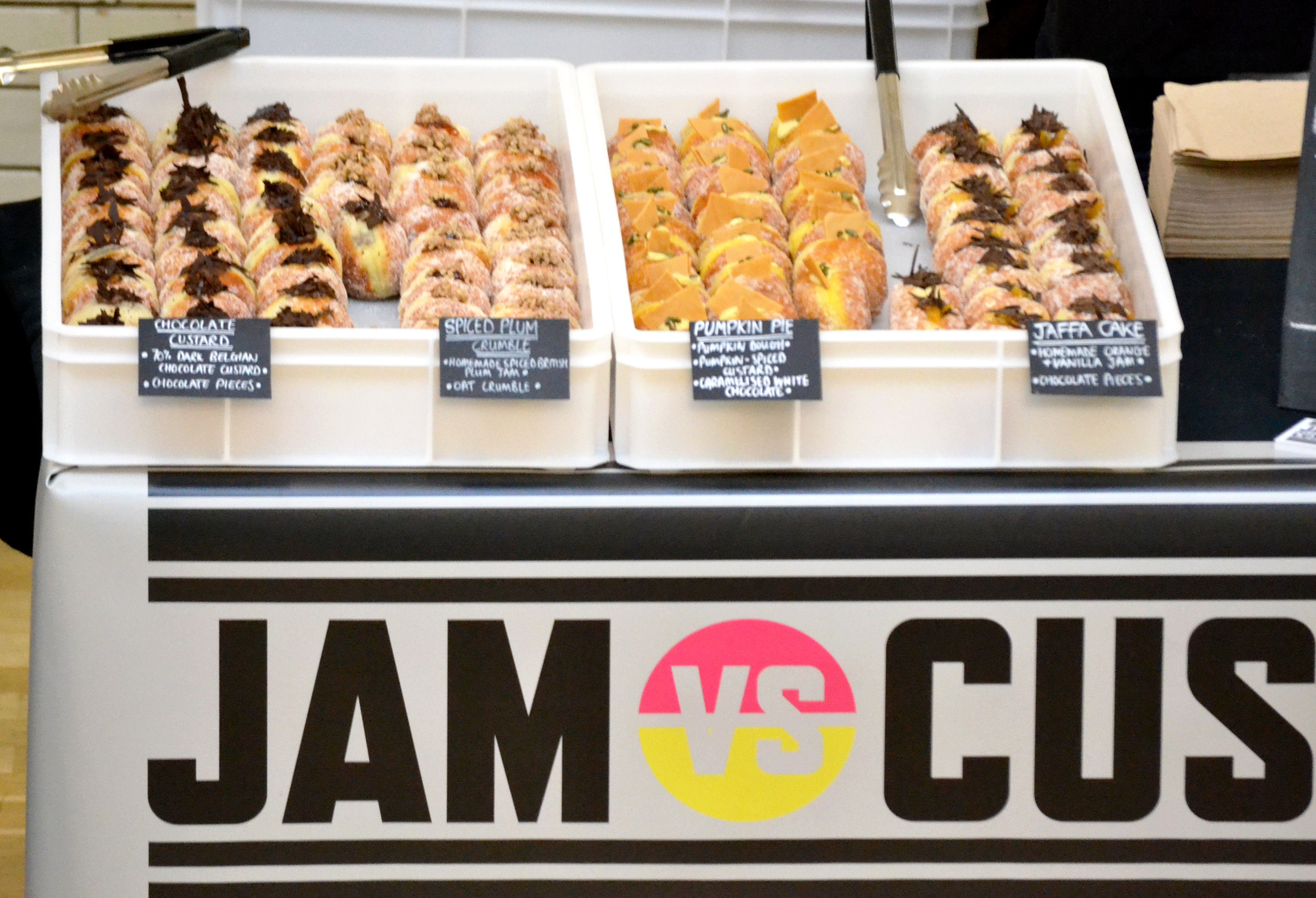 A choice of 4 doughnut flavours from Jam vs Custard