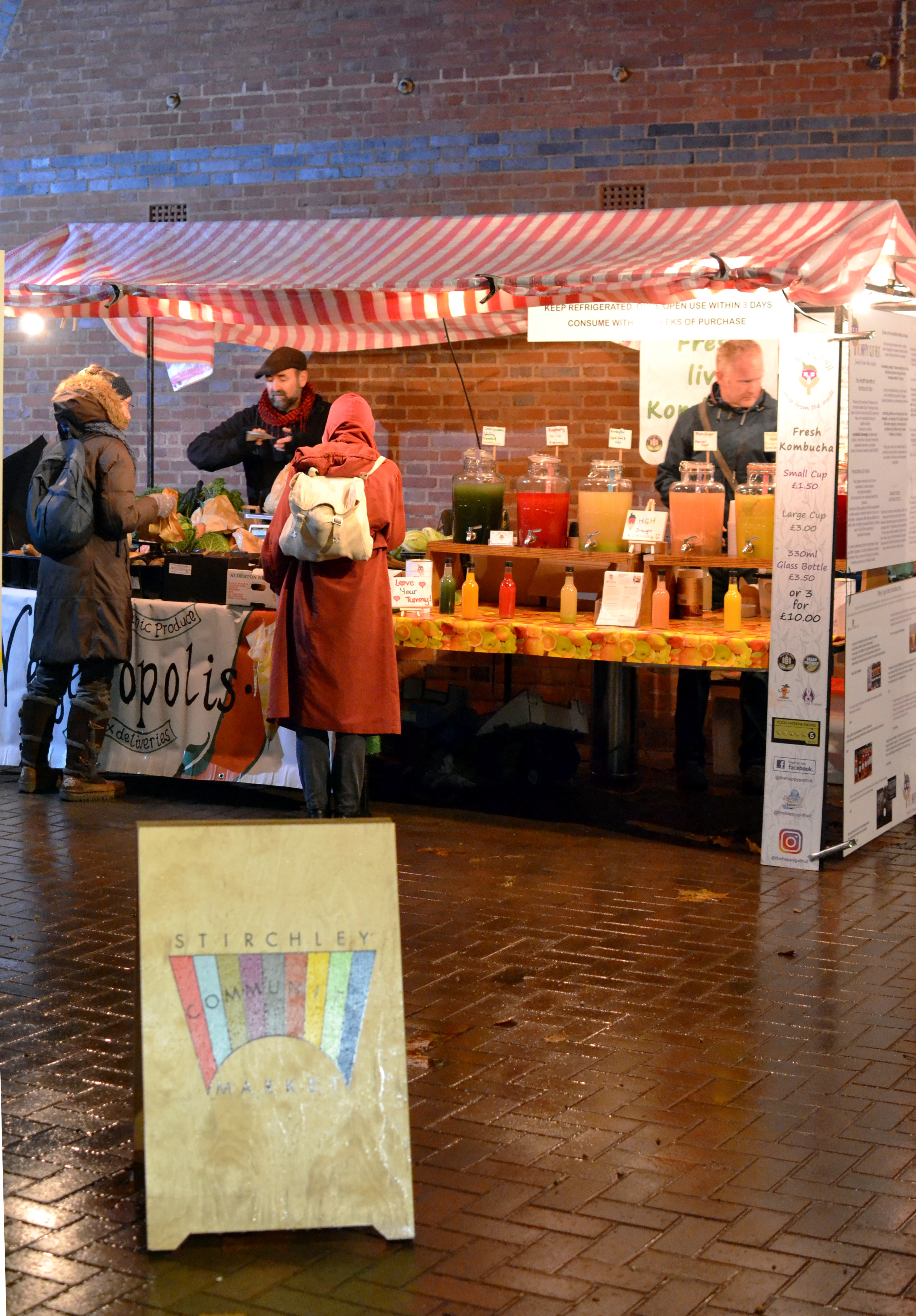 The outside market stall with Vegetropolis and the Happy Gut Hut